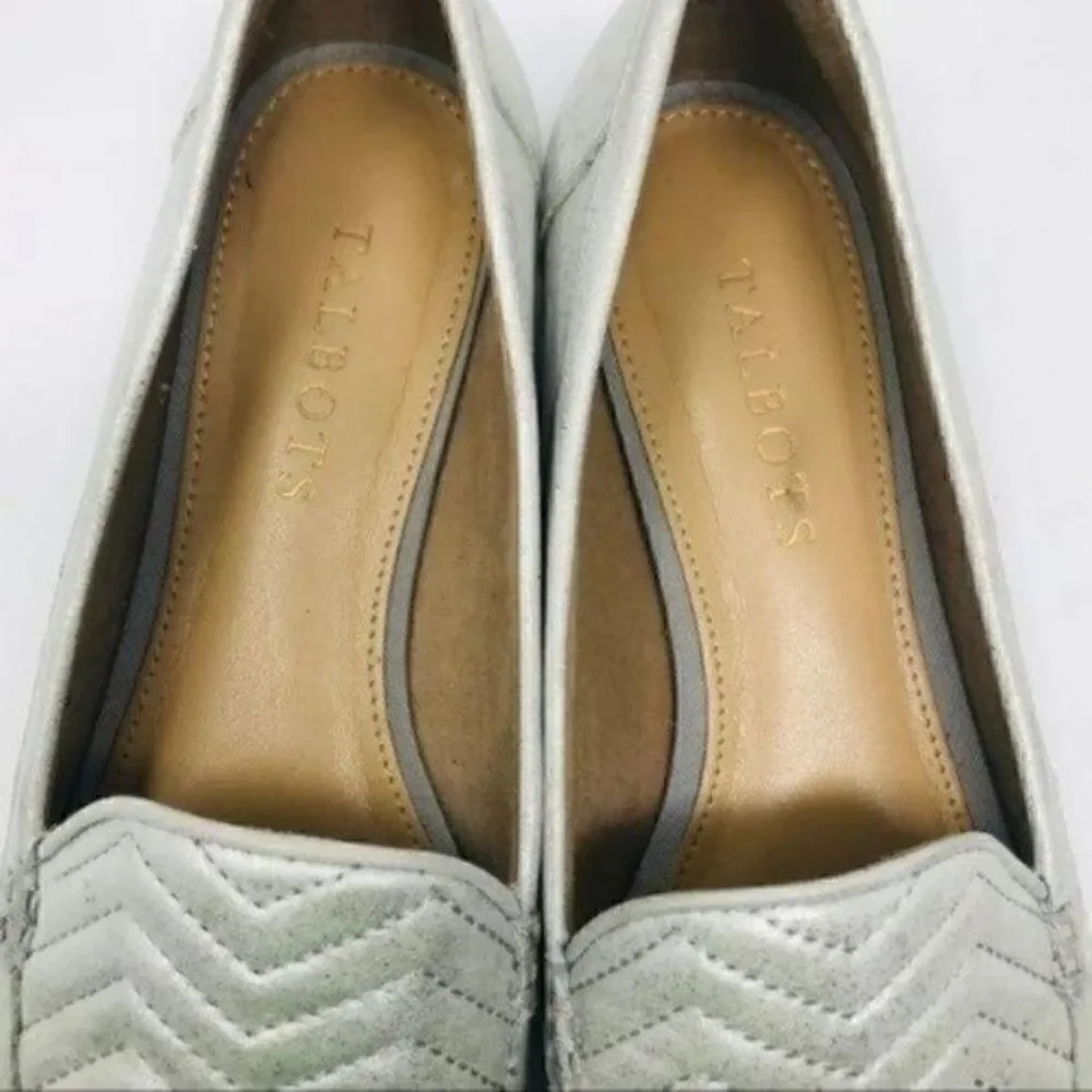 Talbots womans metallic silver suede slip on slipper 6M BoxB